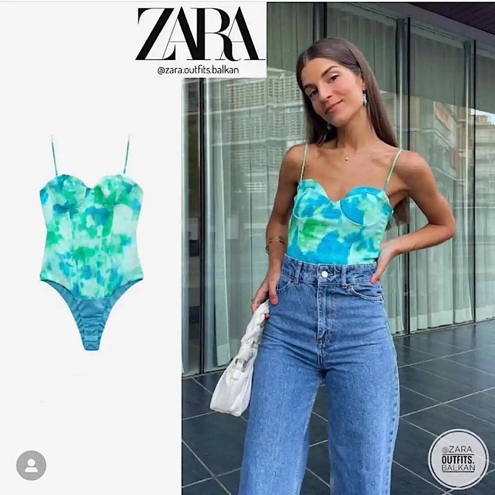 🆕(NWOT) ZARA Bloggers Fav Satin Corset Watercoloured Bodysuit. Size XS.